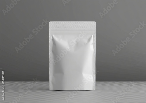 White paper biodegradable bag with a zip lock, suitable for packaging dry pet food for cats or dogs. Ideal for a copy space mockup for logo design or text. Available as stock