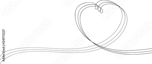 Vector illustration of decorative triple element in heart line style. The line turns into a heart.