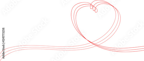 Vector illustration of decorative triple element in heart line style. The line turns into a heart.
