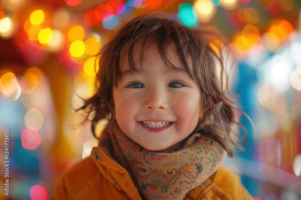 Smiling child with scarf around neck and scarf around neck, portrait Smiling child with scarf around neck and scarf around neck, portrait