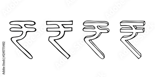 Hand drawn rupee currency symbol set Brush stroke doodle Single element for design