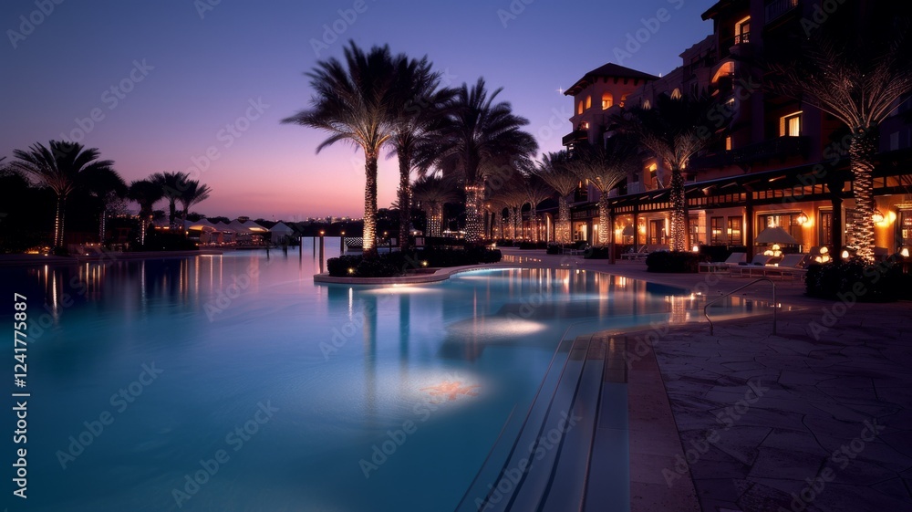 Obraz premium Hotel luxury outdoor swimming pool. Paradise. Tourism. Travel. Relaxation. Calmness. Vacation. 