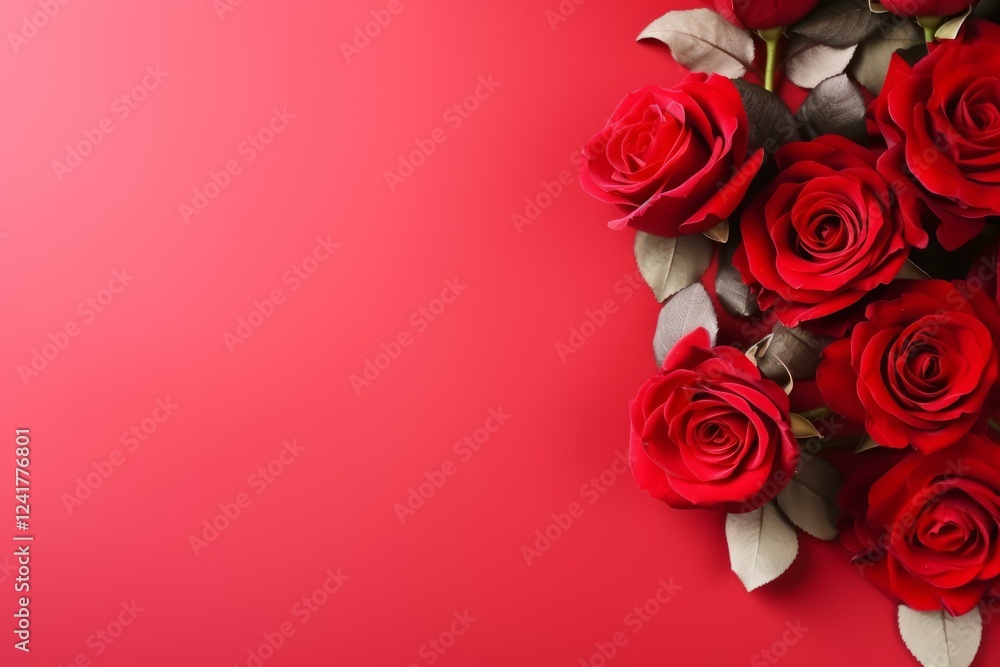 Red roses and silver leaves arranged on a red background create a beautiful border, perfect for valentine's day or romantic occasions Red roses and silver leaves arranged on a red background create a beautiful border, perfect for valentine's day or romantic occasions