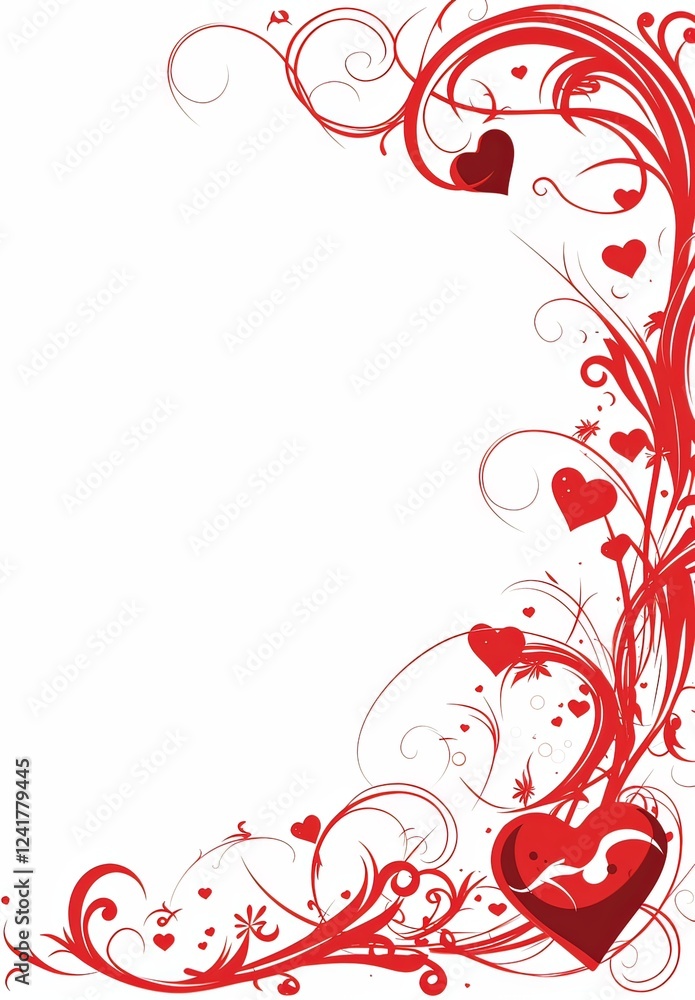 Valentine's Day border with red hearts and swirls Valentine's Day border with red hearts and swirls
