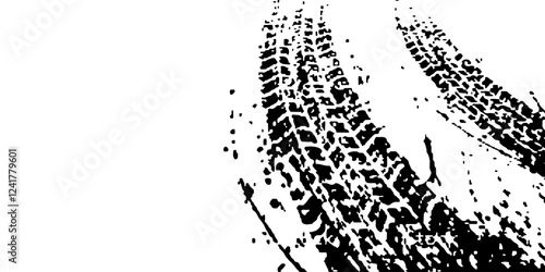 Auto tire tread grunge element. Car and motorcycle tire pattern, wheel tyre tread track. Black tyre print.