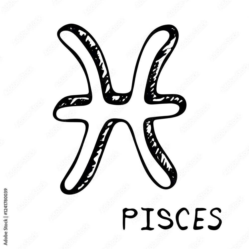 Obraz premium Hand drawn pisces zodiac sign Esoteric symbol doodle Astrology clipart Element for design