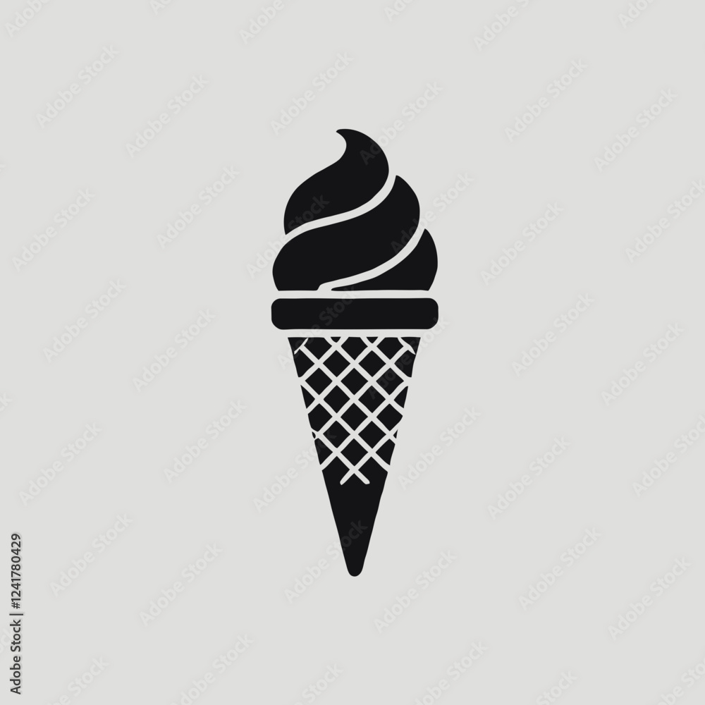 Ice Cream Cone Silhouette in black on a white background Ice Cream Cone Silhouette in black on a white background