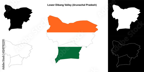 Lower Dibang Valley district (Arunachal Pradesh) blank outline map set