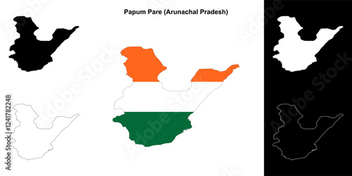 Papum Pare district (Arunachal Pradesh) blank outline map set