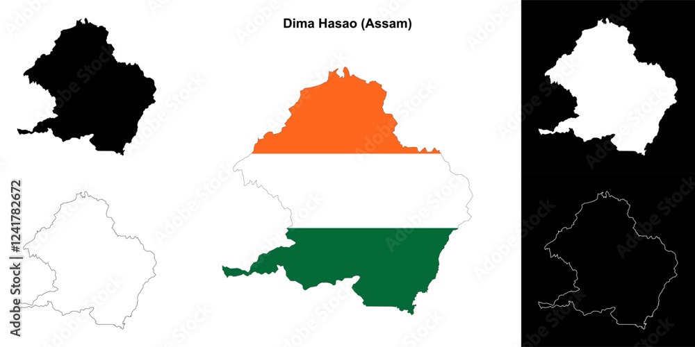 Fototapeta premium Dima Hasao district (Assam) blank outline map set