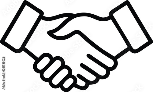 Business Handshake Icon - Black and White Line Art Symbol of Partnership, Agreement, Trust, and Collaboration