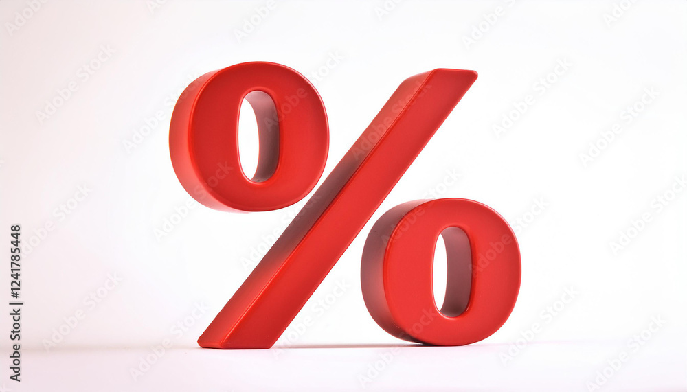 3D render red percent symbol isolated on white backdrop. For commercial business, seasonal discount 3D render red percent symbol isolated on white backdrop. For commercial business, seasonal discount