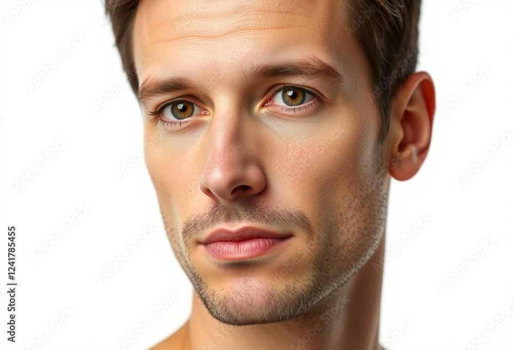 Fototapeta premium Male portrait with neutral expression on white background