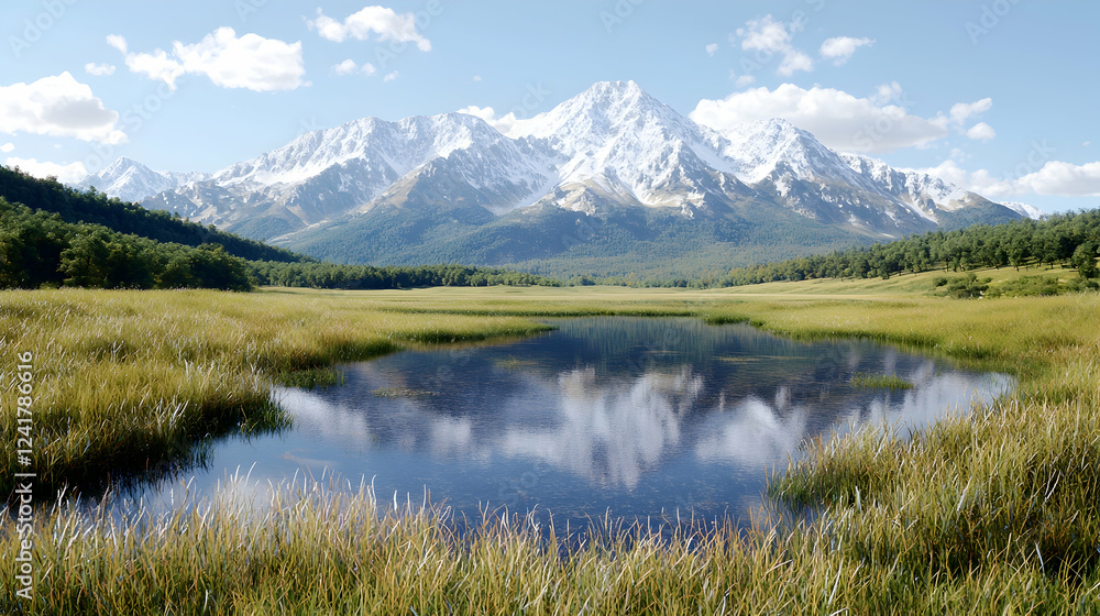 Mountain lake reflection, scenic valley, summer day, peaceful nature wallpaper Mountain lake reflection, scenic valley, summer day, peaceful nature wallpaper
