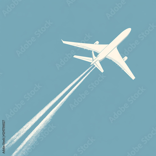 A clear view of an airplane flying high in the sky with contrails behind it, representing the concept of air travel, aviation, and flight in a clean, minimalistic style. photo