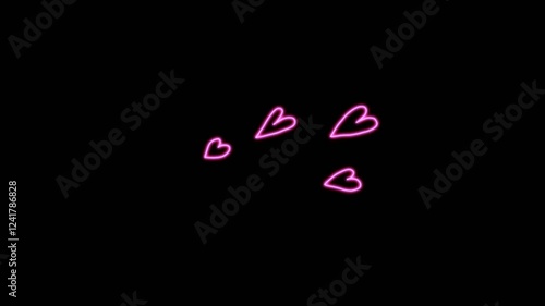 Pack Of 9 2D love effects with pink glowing hearts. Transparent background and alpha channel
