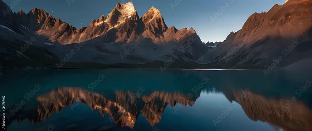 Obraz premium Breathtaking details of craggy mountains reflecting in a clear alpine lake