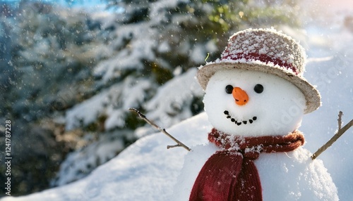 Winter christmas themed realistic picture snowman