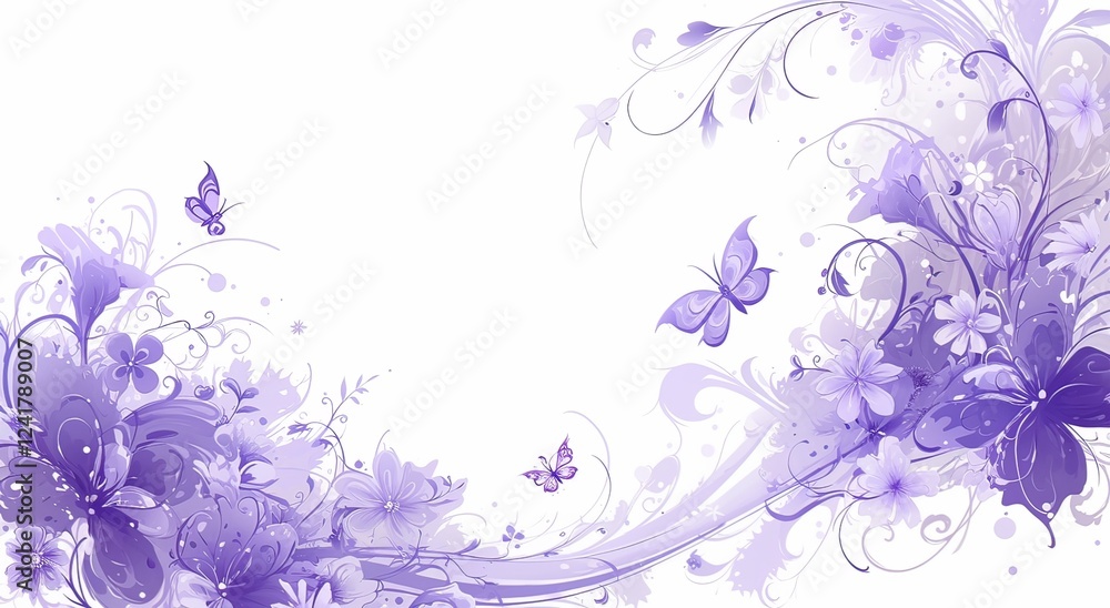 Vector purple floral background with swirls and butterflies Vector purple floral background with swirls and butterflies