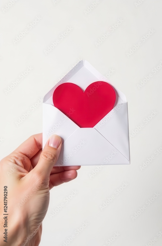 Hand holding an envelope with a red heart cutout for Valentine’s Day love celebration. Generative AI Hand holding an envelope with a red heart cutout for Valentine’s Day love celebration. Generative AI