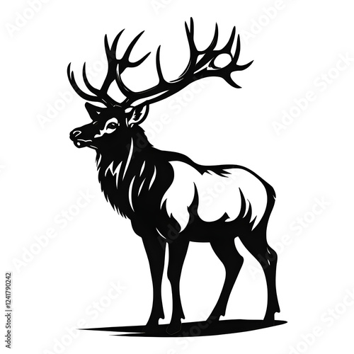 Black Silhouette of Elk on a Transparent Background