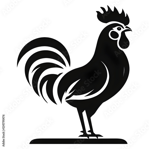 Black Silhouette Rooster on a Transparent Background