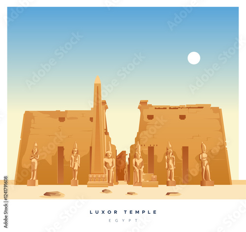 A large Ancient Egyptian temple complex - Luxor Temple - Stock Illustration