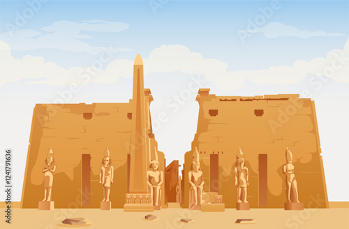 A large Ancient Egyptian temple complex - Luxor Temple - Stock Illustration