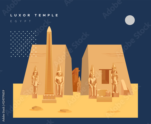 A large Ancient Egyptian temple complex - Luxor Temple - Stock Illustration