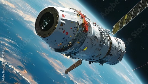 Wallpaper Mural A satellite glides smoothly in low Earth orbit, revealing a breathtaking view of the planet's surface. Bright city lights shine, showcasing urban areas against the dark expanse of space. Torontodigital.ca