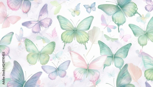 Wallpaper Mural seamless hand drawn pattern of delicate butterflies on white background. Beautiful pastel creatures wallpaper design Torontodigital.ca
