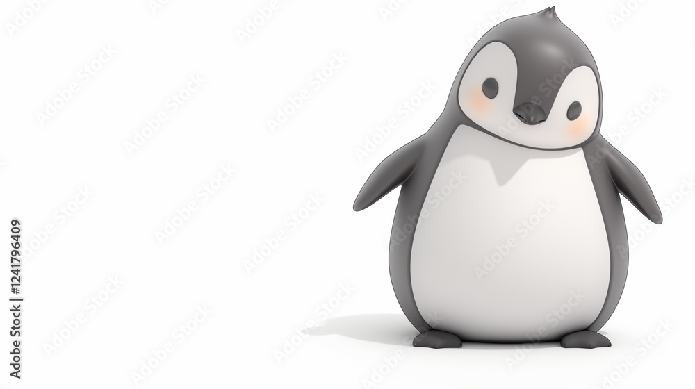 Fototapeta premium Cute penguin on white background with copy space