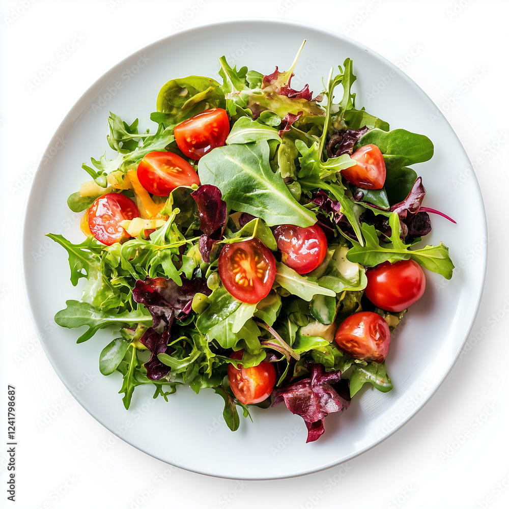 Plate of Salads, Melamine Plate, top view, stock photo, isolated on white, food setting Plate of Salads, Melamine Plate, top view, stock photo, isolated on white, food setting