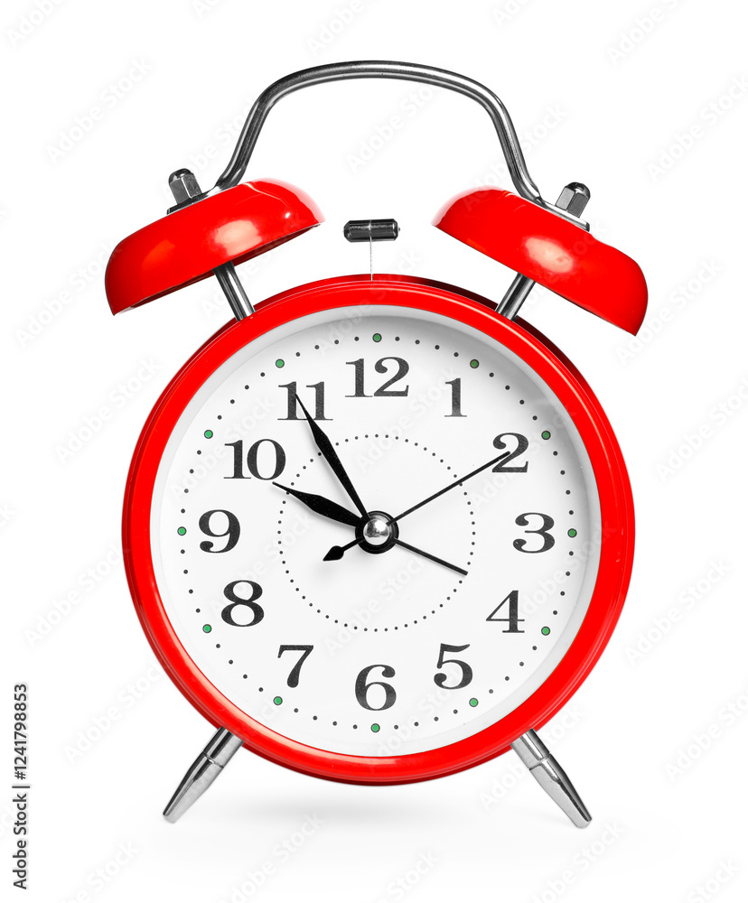 One red alarm clock isolated on white One red alarm clock isolated on white