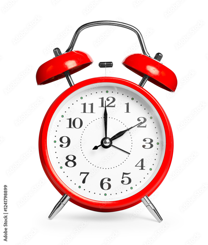 One red alarm clock isolated on white One red alarm clock isolated on white