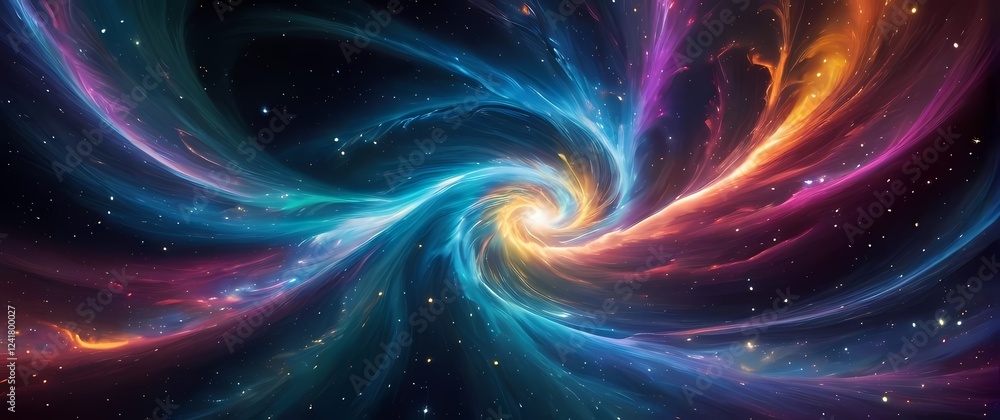 Fototapeta premium Dynamic cosmic energy swirling amongst vibrant colors and starry backgrounds
