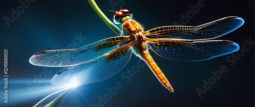Dynamic dragonfly captured mid flight showcasing its vibrant colors and delicate wings