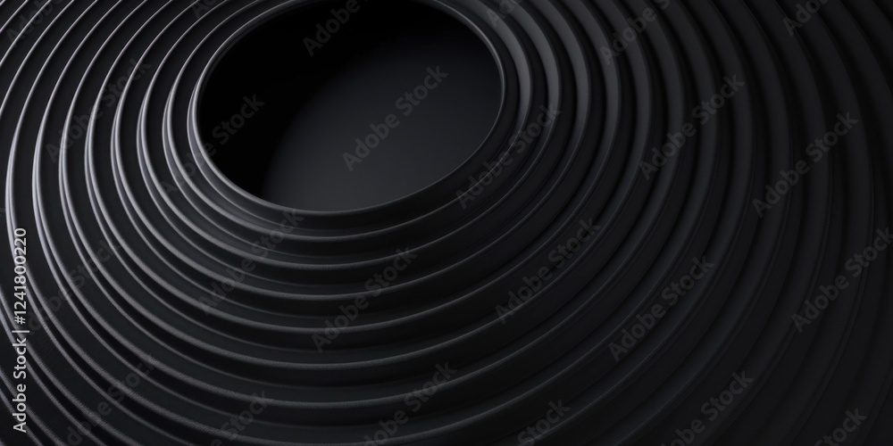 Fototapeta premium An elegant minimalist aesthetic against solid black background, Isolated circular shapes and delicate lines centrally positioned, Modern minimalist style
