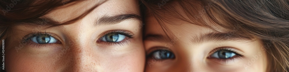 Obraz premium Portrait of a young child and mother, close-up view