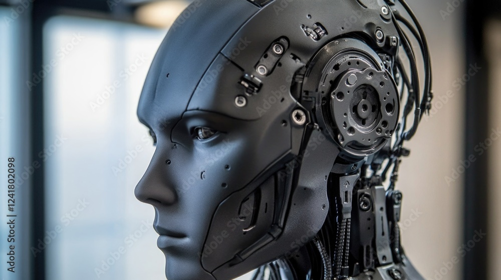 A close-up shot of a person's head with a machine attached, perfect for technology or innovation-themed projects A close-up shot of a person's head with a machine attached, perfect for technology or innovation-themed projects