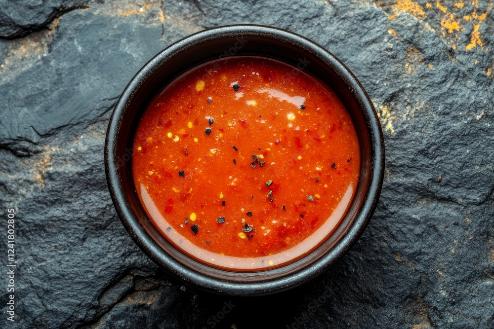 Night photography of an isolated ketchup bowl with red sauce, showcasing a top view, a culinary food image Night photography of an isolated ketchup bowl with red sauce, showcasing a top view, a culinary food image