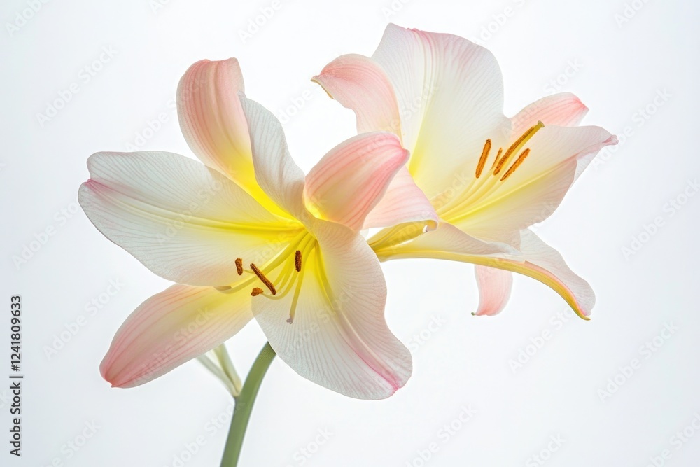 Fototapeta premium Delicate white and pink flowers showcased on a clean white surface, ideal for decorative or editorial purposes