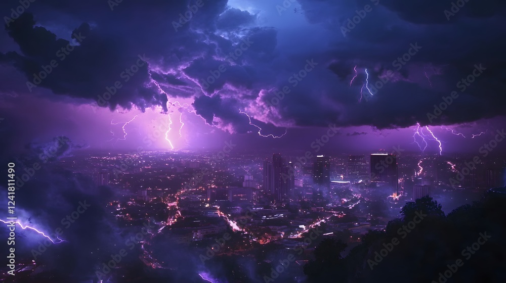 Fototapeta premium A lightning storm over the city 
