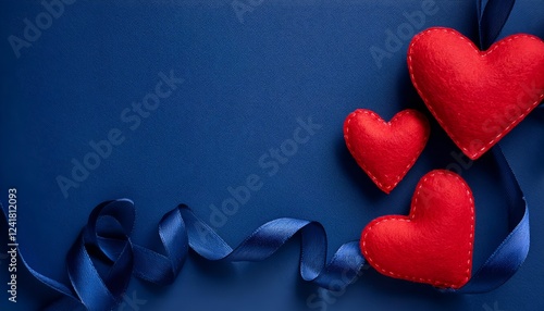 Red Hearts with Ribbon on Classic Blue – Valentine's Banner photo