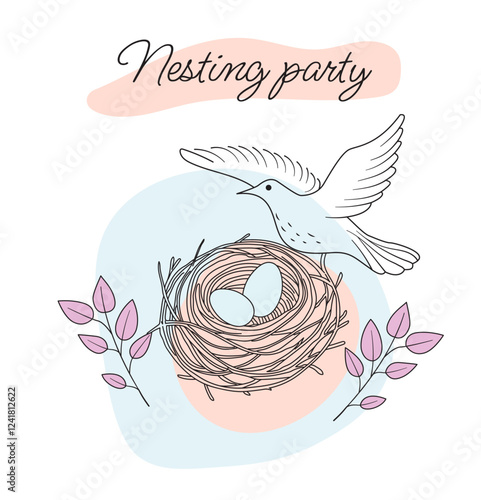 An invitation card for a nesting party. A party dedicated to the birth of a baby and his parents. Vector illustration