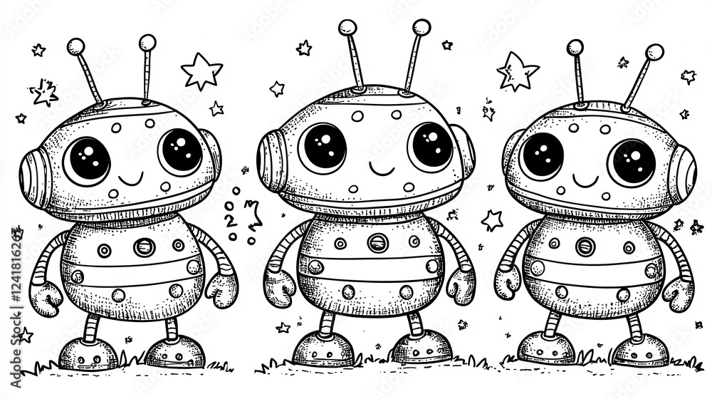Obraz premium Three Cute Robot Friends In Space
