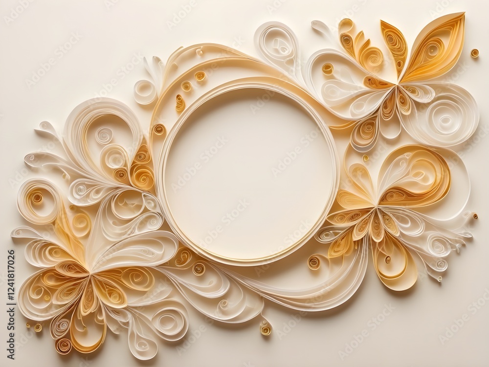Luxurious gold and cream quilling loops arranged in a flowing abstract pattern, ideal for a high-end banner. With space for text.