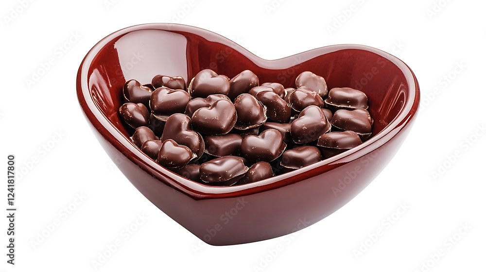 A heart-shaped bowl filled with chocolates, isolated on white background in HD A heart-shaped bowl filled with chocolates, isolated on white background in HD