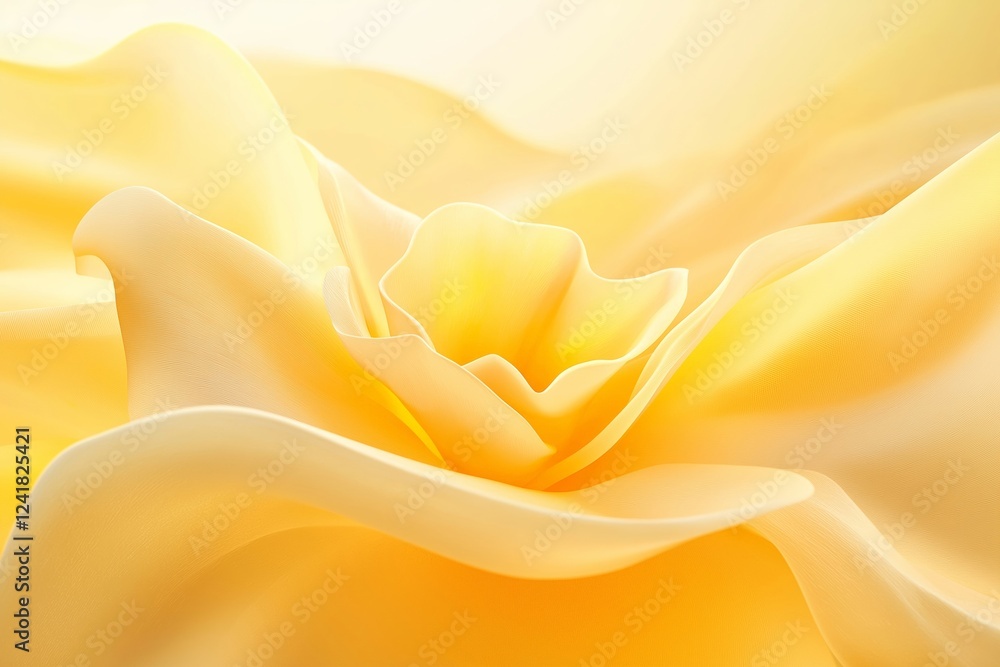 Obraz premium Golden yellow rose in soft focus, delicate swirling petals, warm glowing light, romantic floral close-up, elegant and dreamy composition, natural beauty, artistic macro shot, selective focus