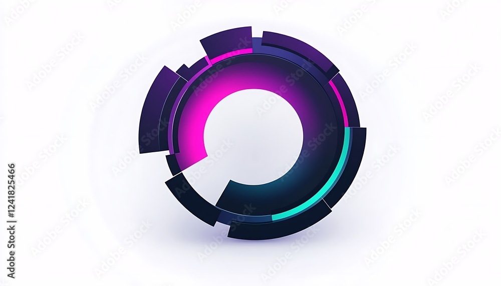 Abstract technology logo with circular and angular design in deep purple and cyan on white background Abstract technology logo with circular and angular design in deep purple and cyan on white background